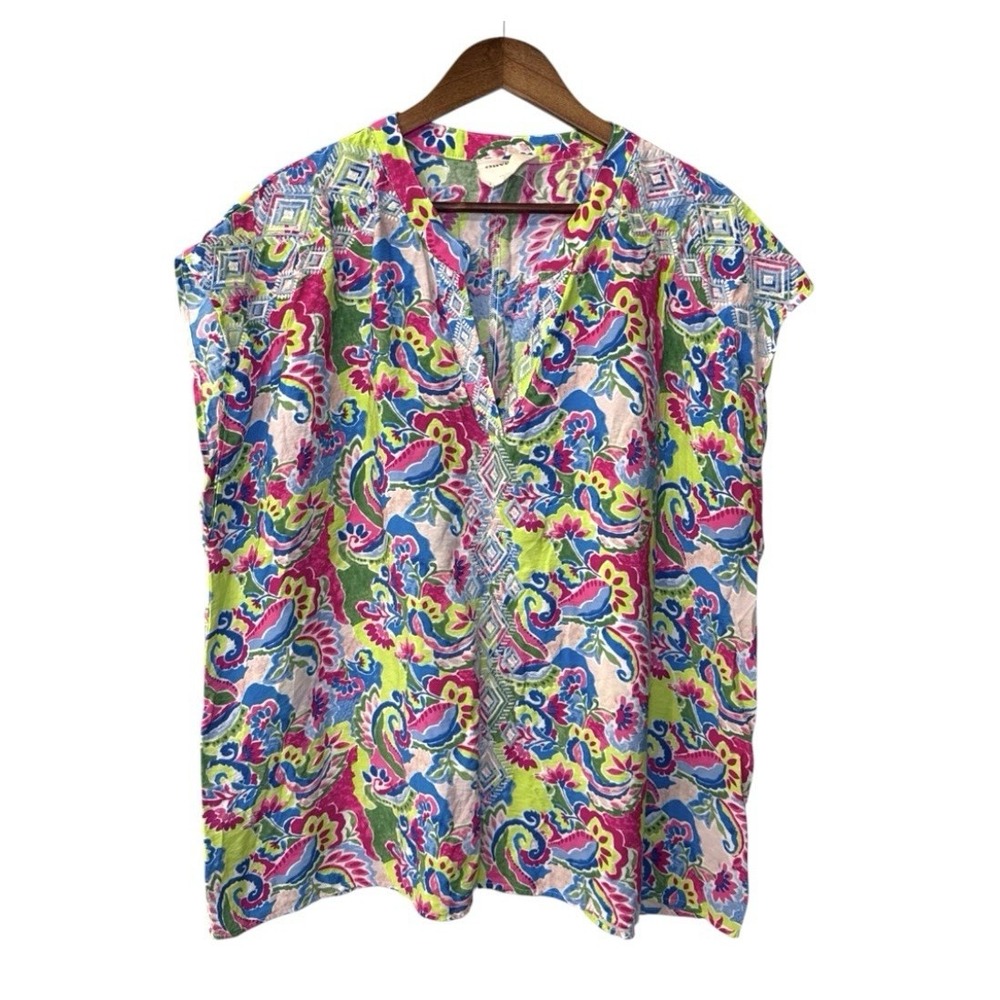 Savanna Jane embroidered blouse women's 2X vibrant paisley boho artsy hippie